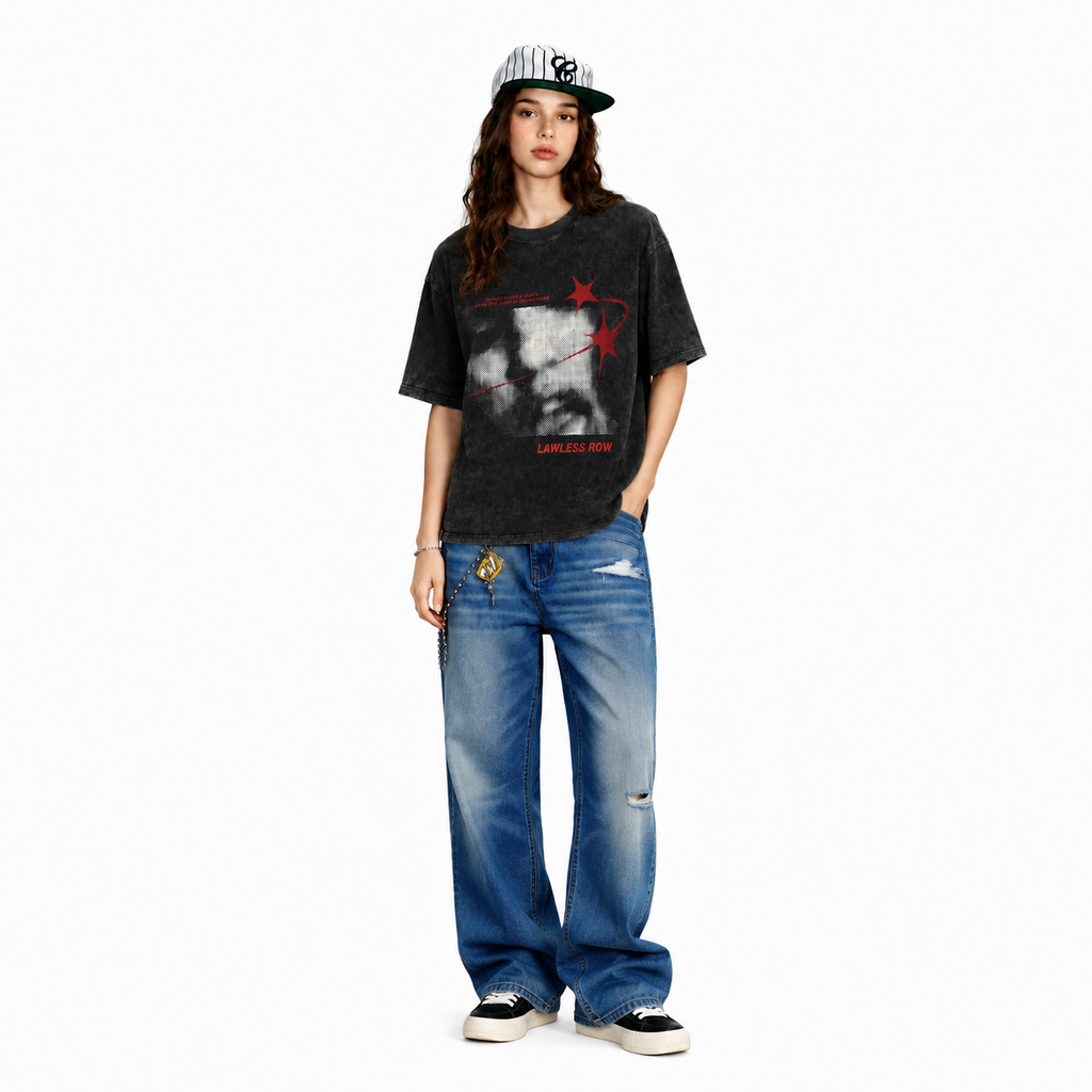 LAWLESSROW Halftone Portrait Star Graphic Vintage Tee