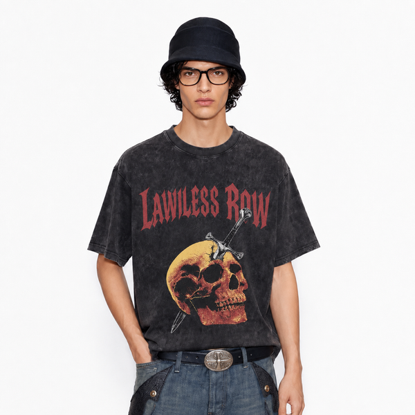 LAWLESSROW Dagger Through Skull Vintage Metal Tee - hover