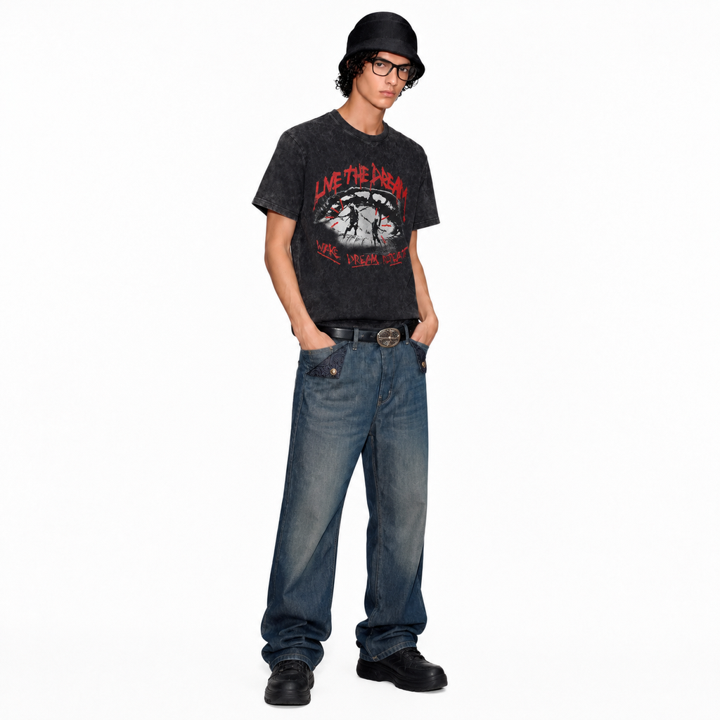 LAWLESSROW Live The Dream Surreal Eye Graphic Vintage Tee