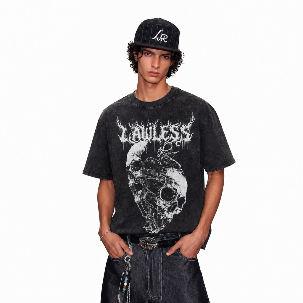 LAWLESS Shattered Skull Webbed Heavy Metal Vintage Tee