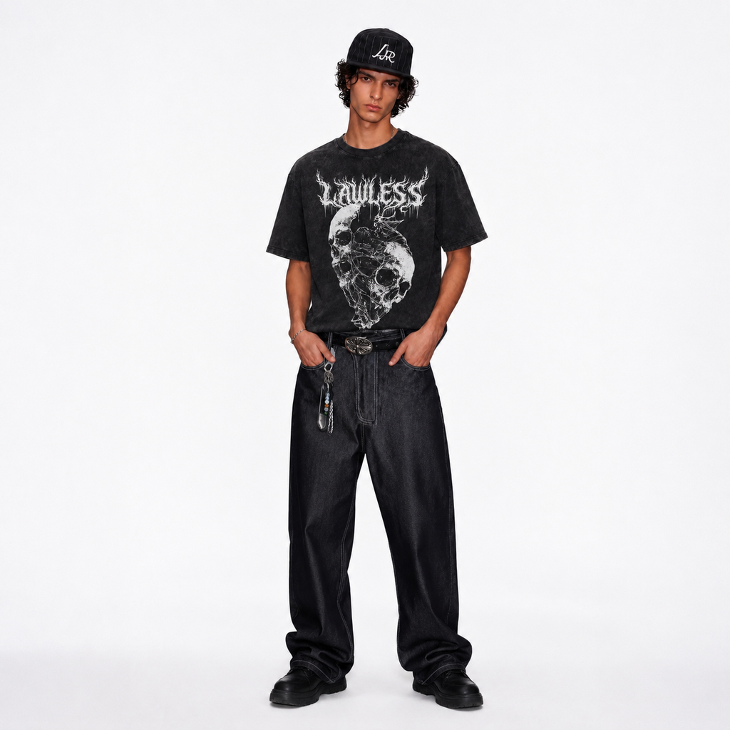 LAWLESS Shattered Skull Webbed Heavy Metal Vintage Tee