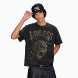 LAWLESS ROW Screaming Gothic Carved Skull Vintage Washed Tee