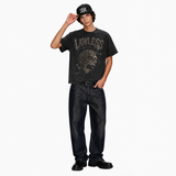 LAWLESS ROW Screaming Gothic Carved Skull Vintage Washed Tee