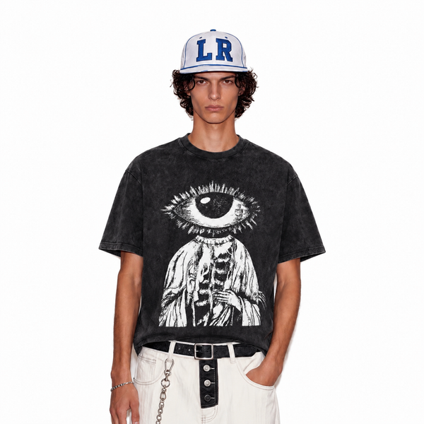 LAWLESS ROW All-Seeing Eye Skeleton Etching Vintage Washed Tee - hover