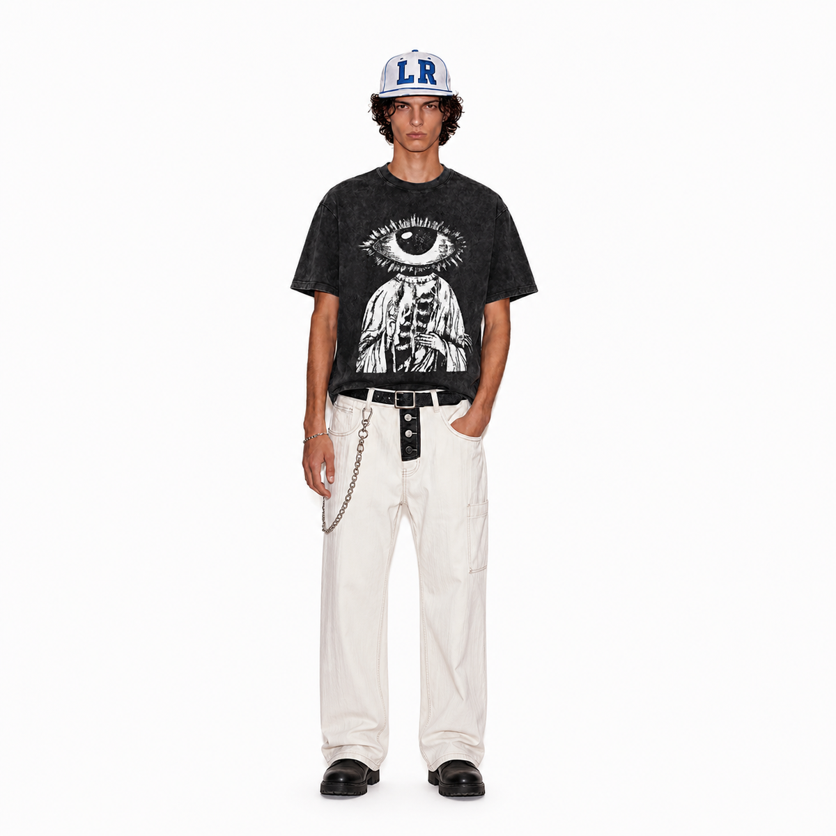 LAWLESS ROW All-Seeing Eye Skeleton Etching Vintage Washed Tee