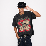 LAWLESS ROW Surreal Eyeball Skull Heavy Metal Vintage Washed Tee