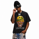 LAWLESS ROW Smiley Helmet Gold Grillz Skull Vintage Washed Tee