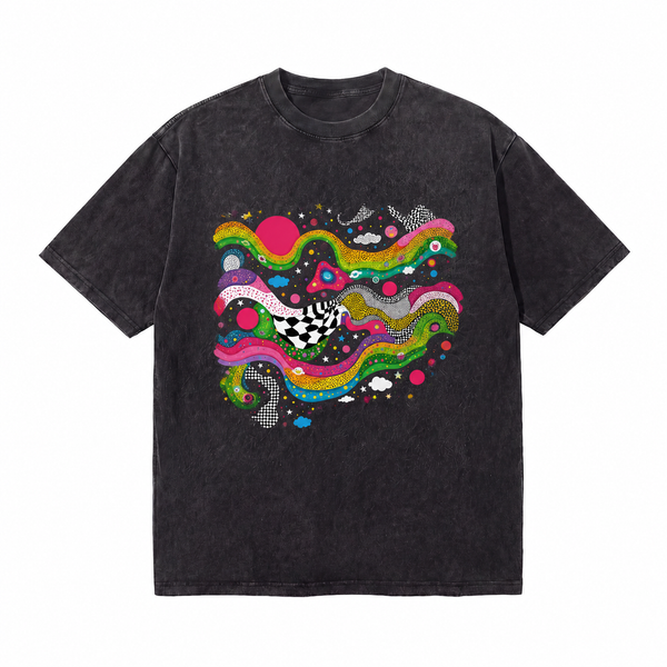 LAWLESS ROW Trippy Rainbow Wave Vintage Washed Tee