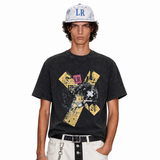LAWLESS ROW Abstract Cross Skull Collage Vintage Washed Tee