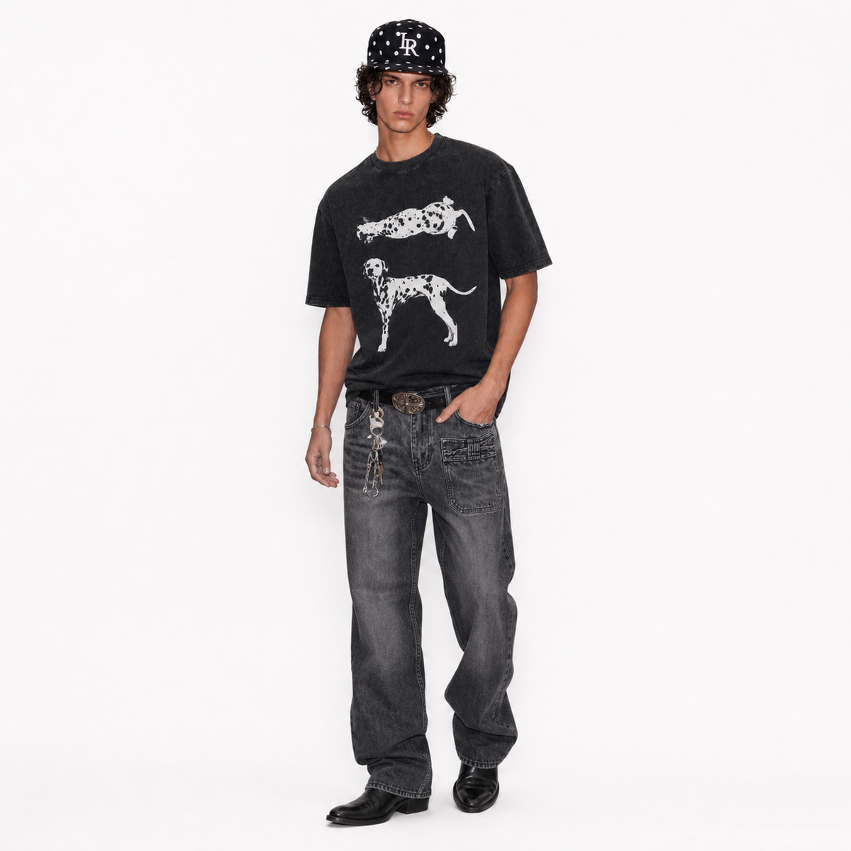 LAWLESS ROW Dual Dalmatian Graphic Vintage Washed Tee