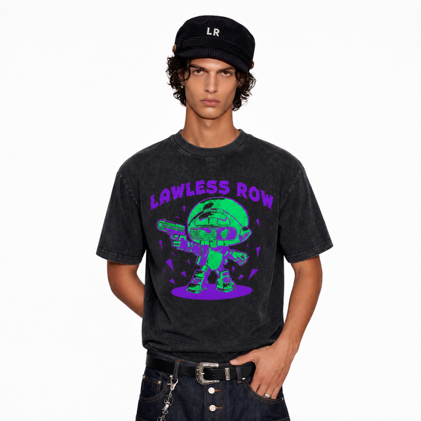 LAWLESS ROW Cyber Mech Neon Graphic Vintage Washed Tee - hover