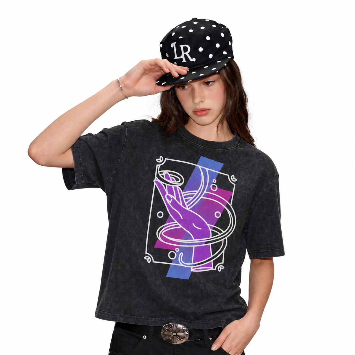 LAWLESS ROW Mystic Energy Hand Line Art Vintage Washed Tee