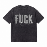 LAWLESS ROW Frayed Burlap Patch Typography Graphic Tee - Unisex Oversized Heavyweight Acid Wash T-Shirt