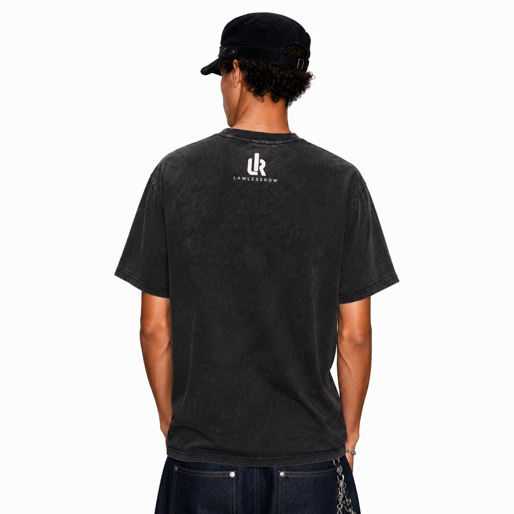 LAWLESS ROW Global World Map 3D Logo Vintage Washed Tee