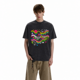 LAWLESS ROW Trippy Rainbow Wave Vintage Washed Tee