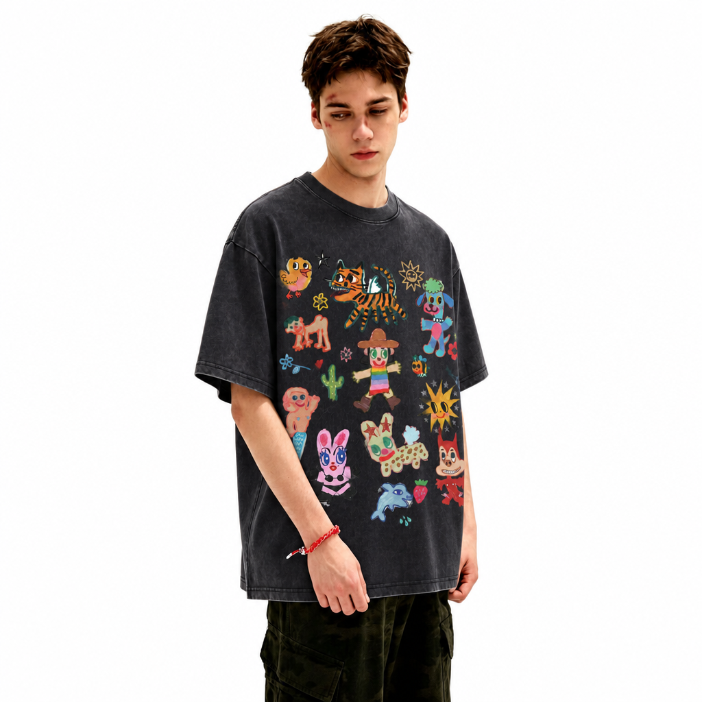LAWLESS ROW Doodle Creatures Vintage Washed Tee