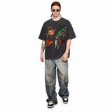 LAWLESS ROW Cat Boxing Dinosaur Vintage Washed Tee