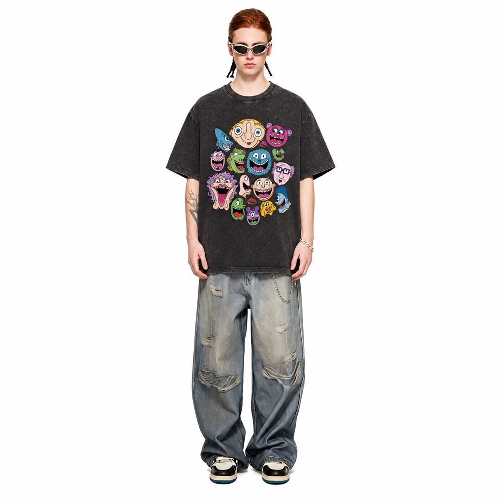 LAWLESS ROW Crazy Faces Crew Vintage Washed Tee
