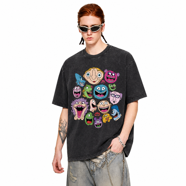 LAWLESS ROW Crazy Faces Crew Vintage Washed Tee - hover