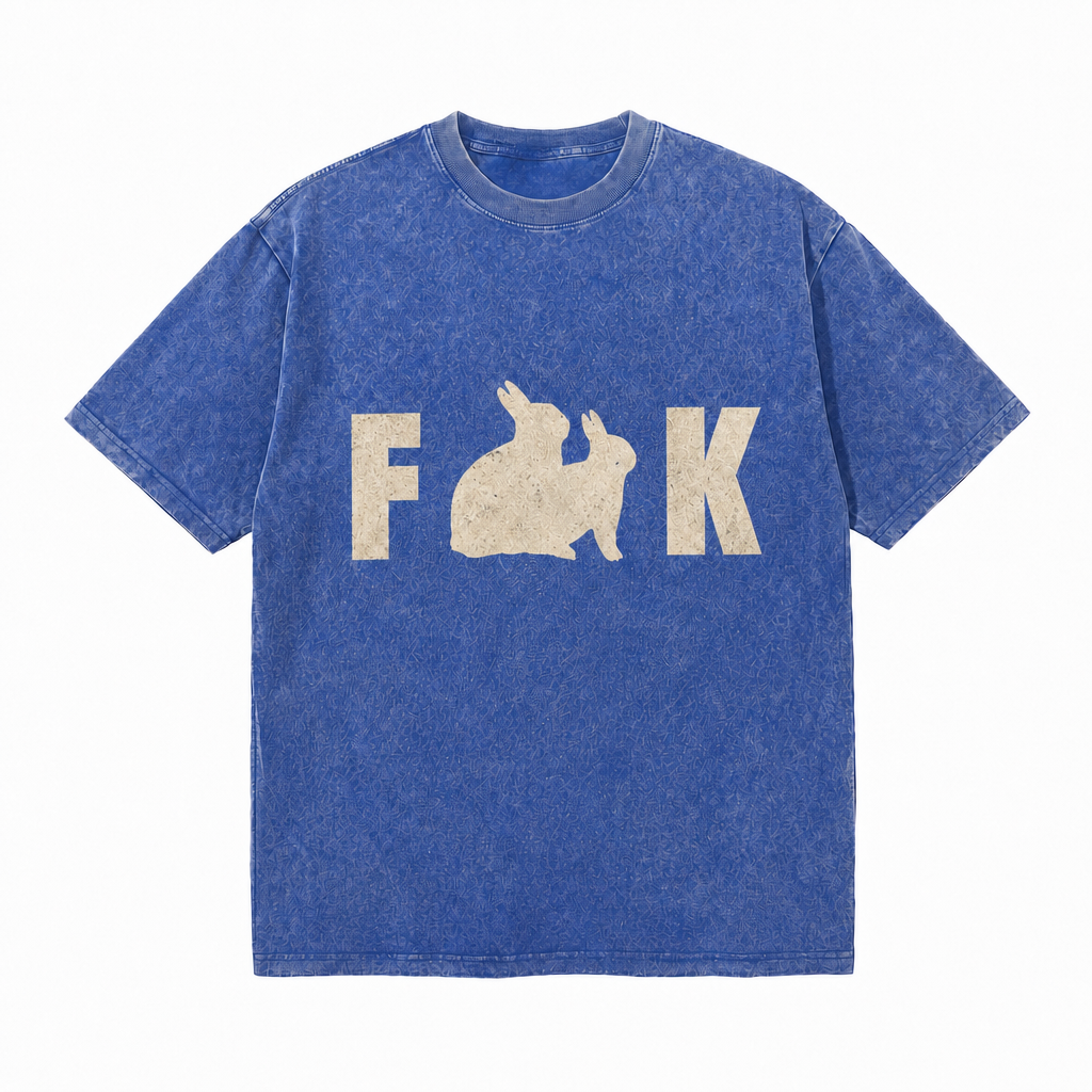 LAWLESSROW F & K Two Rabbit Silhouette Hidden Slogan Vintage Washed Tee