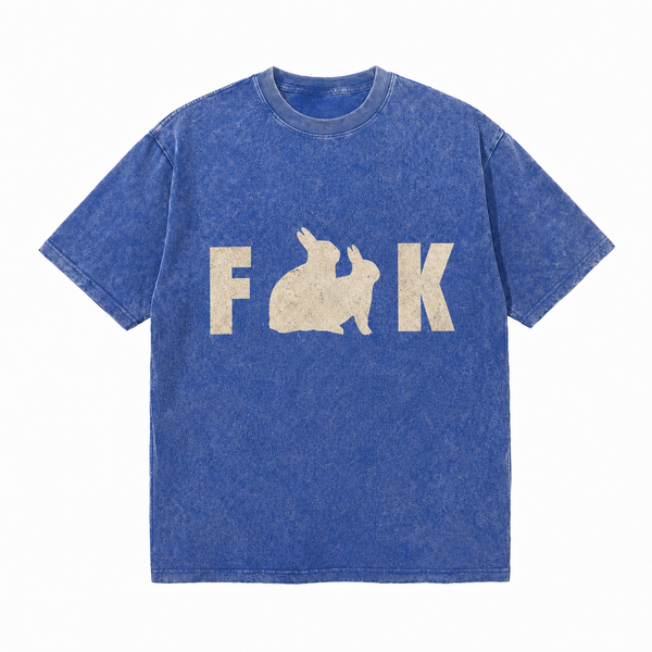 LAWLESSROW F & K Two Rabbit Silhouette Hidden Slogan Vintage Washed Tee - hover