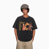 LAWLESS ROW Whimsical Animal Alphabet Typography Graphic Tee - Unisex Oversized Heavyweight Acid Wash T-Shirt