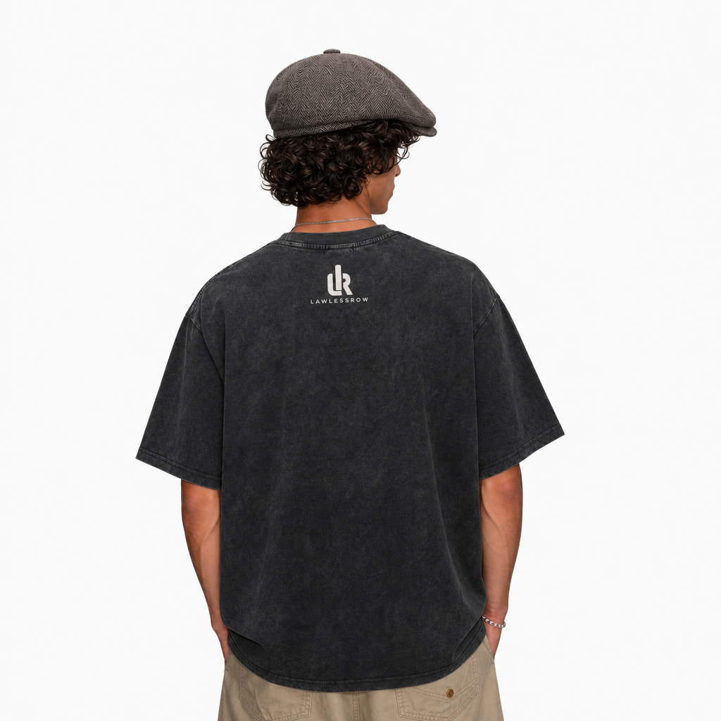 LAWLESS ROW Whimsical Animal Alphabet Typography Graphic Tee - Unisex Oversized Heavyweight Acid Wash T-Shirt