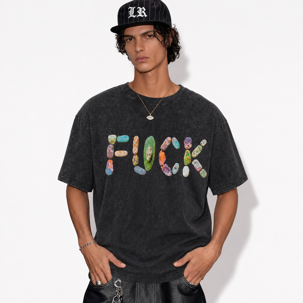 LAWLESS ROW Pebble Mosaic Typography Vintage Washed Tee