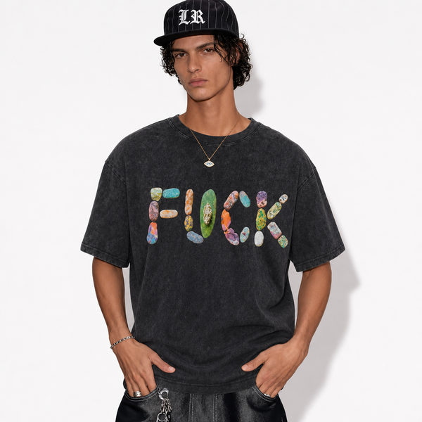 LAWLESS ROW Pebble Mosaic Typography Vintage Washed Tee - hover