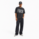 LAWLESS ROW Frayed Burlap Patch Typography Graphic Tee - Unisex Oversized Heavyweight Acid Wash T-Shirt