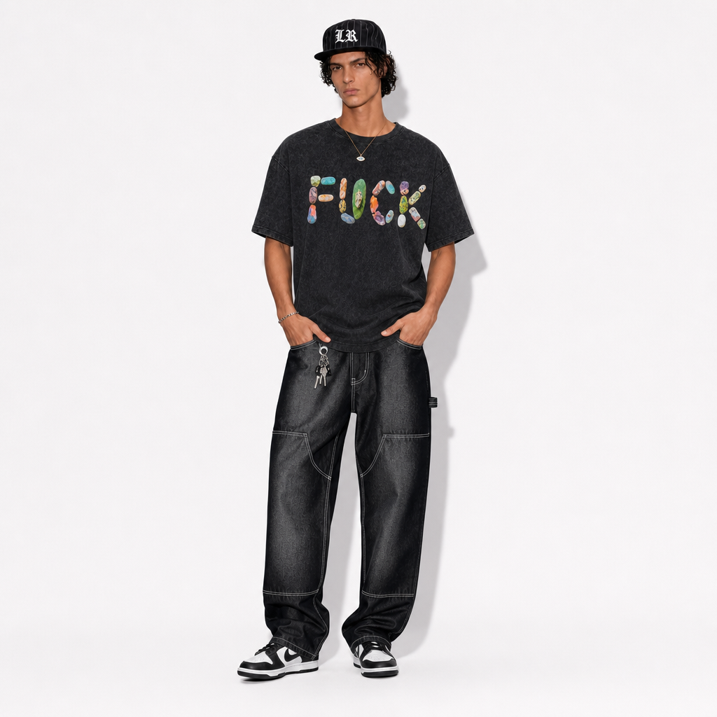 LAWLESS ROW Pebble Mosaic Typography Vintage Washed Tee