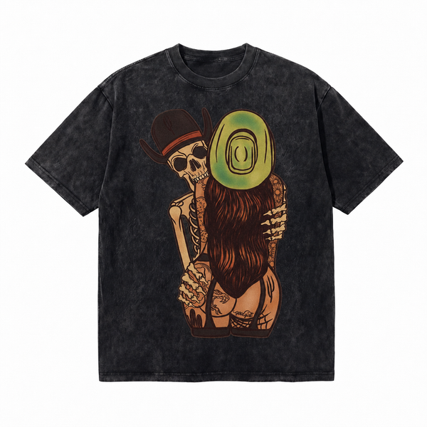LAWLESS ROW Western Gothic Skeleton Embrace Vintage Washed Tee