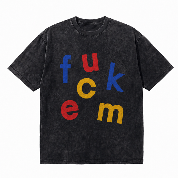 LAWLESS ROW Fuck Em Color Block Typography Vintage Washed Tee