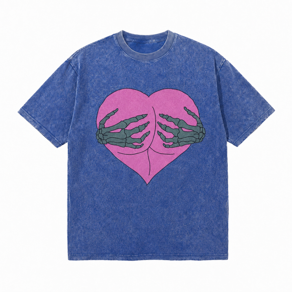 LAWLESS ROW Skeleton Hands Heart Vintage Washed Tee