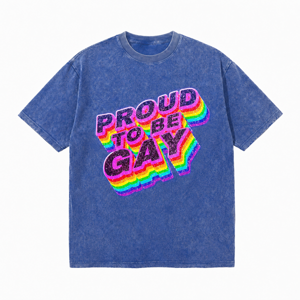 LAWLESS ROW Proud To Be Gay Rainbow Vintage Washed Tee - hover