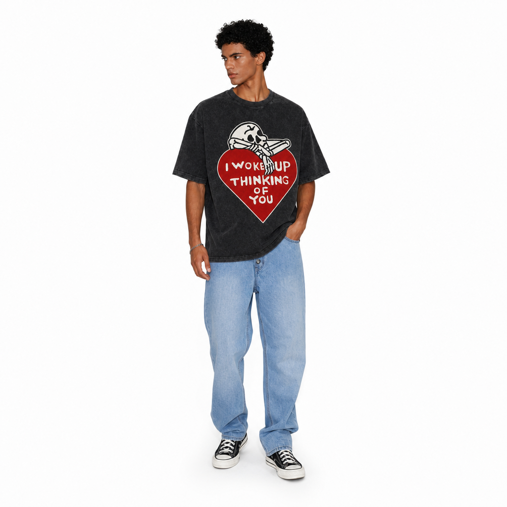 LAWLESS ROW Thinking Of You Skeleton Heart Vintage Washed Tee