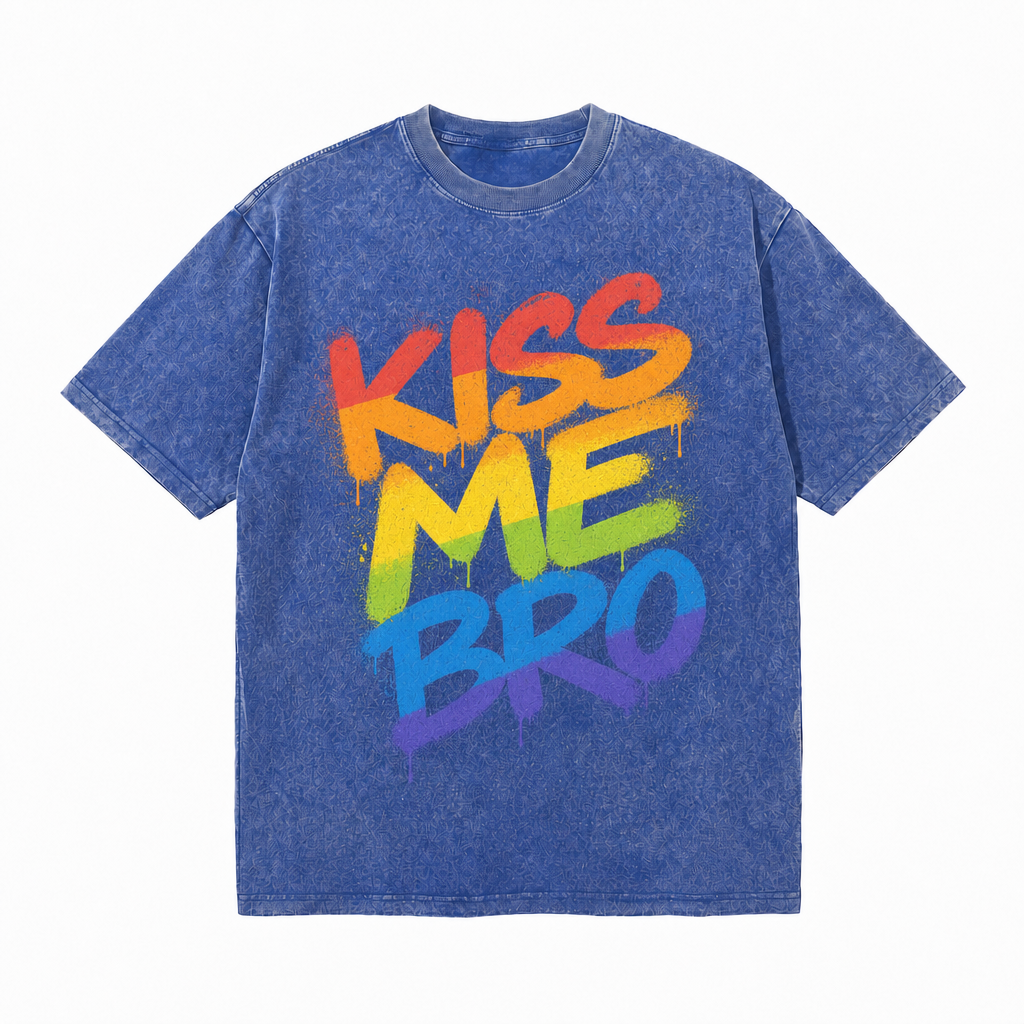 LAWLESS ROW Kiss Me Bro Rainbow Spray Vintage Washed Tee