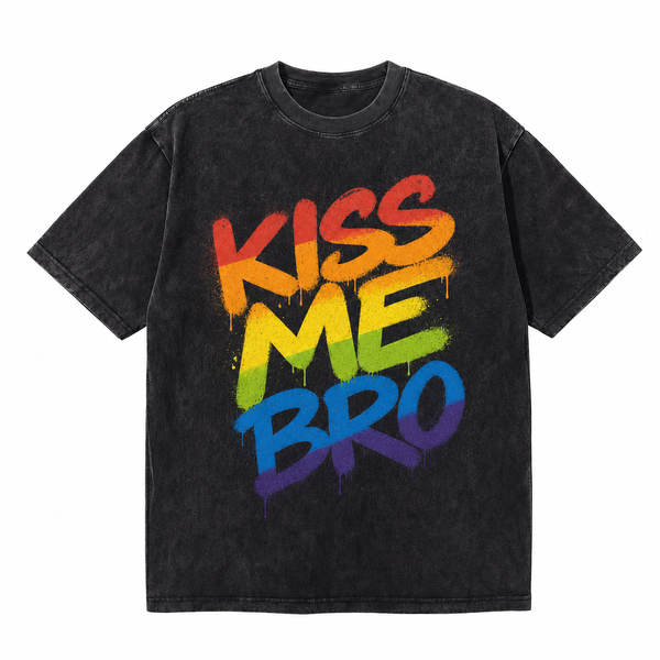 LAWLESS ROW Kiss Me Bro Rainbow Spray Vintage Washed Tee