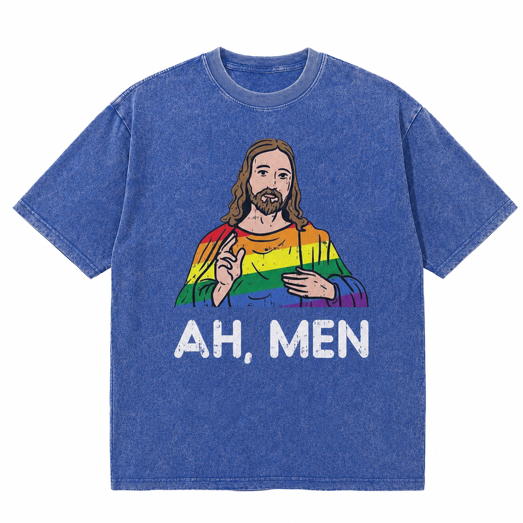 LAWLESS ROW Ah, Men Rainbow Figure Vintage Washed Tee