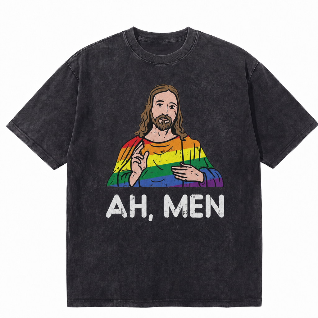 LAWLESS ROW Ah, Men Rainbow Figure Vintage Washed Tee