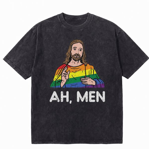 LAWLESS ROW Ah, Men Rainbow Figure Vintage Washed Tee