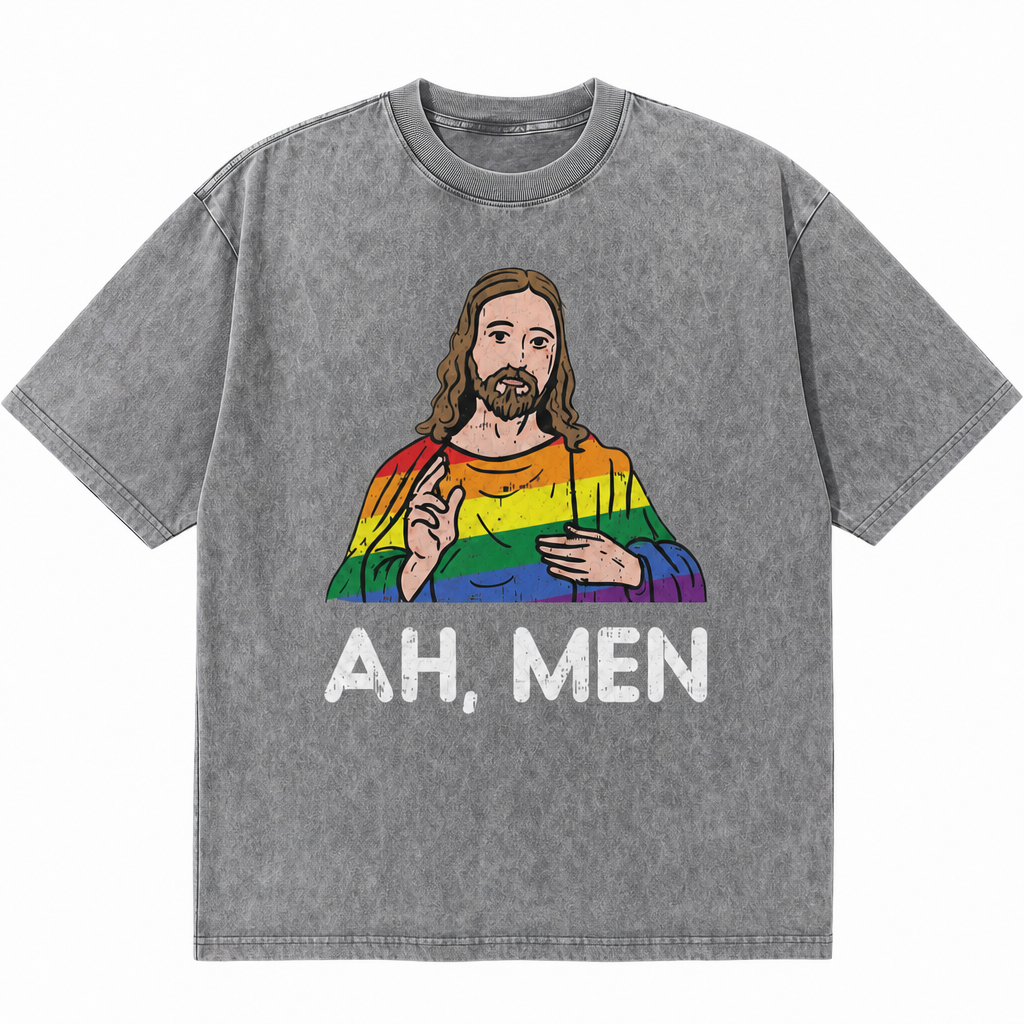 LAWLESS ROW Ah, Men Rainbow Figure Vintage Washed Tee