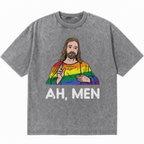 LAWLESS ROW Ah, Men Rainbow Figure Vintage Washed Tee