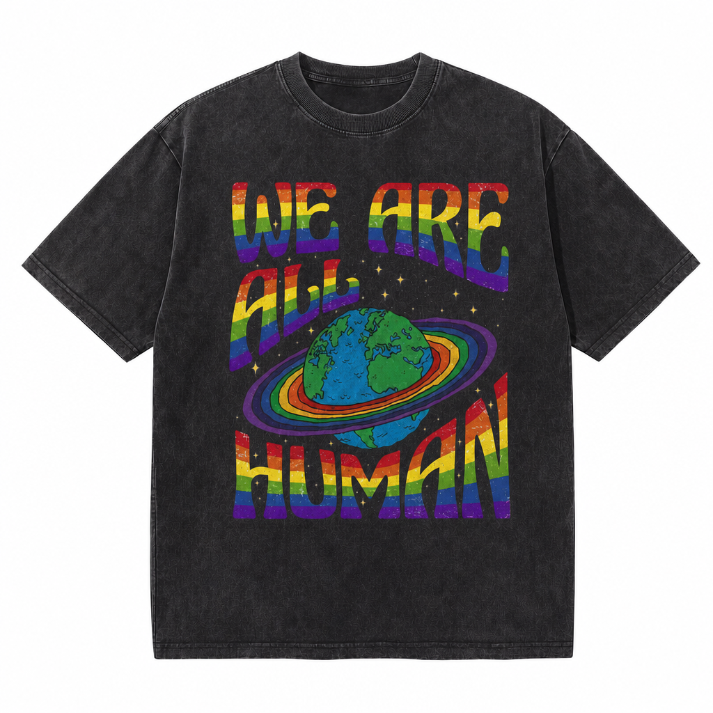 LAWLESS ROW We Are All Human Rainbow Earth Vintage Washed Tee