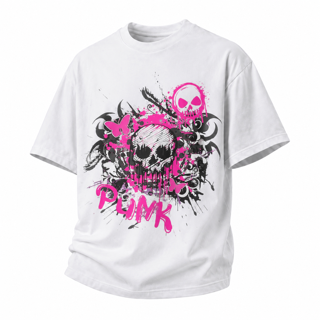 LAWLESS ROW NEON SKULL SPLATTER CRISP WHITE HEAVY TEE