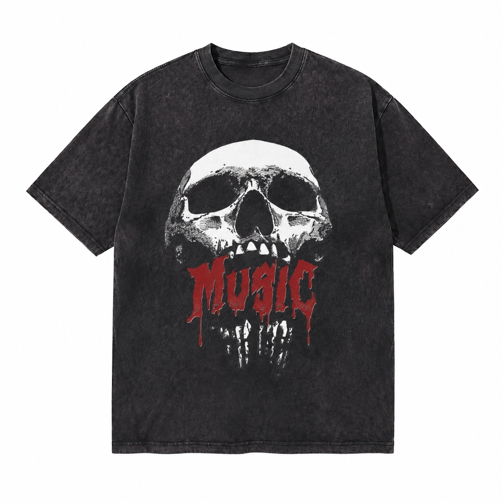 LAWLESS ROW BLEEDING MUSIC SKULL VINTAGE BLACK WASHED TEE