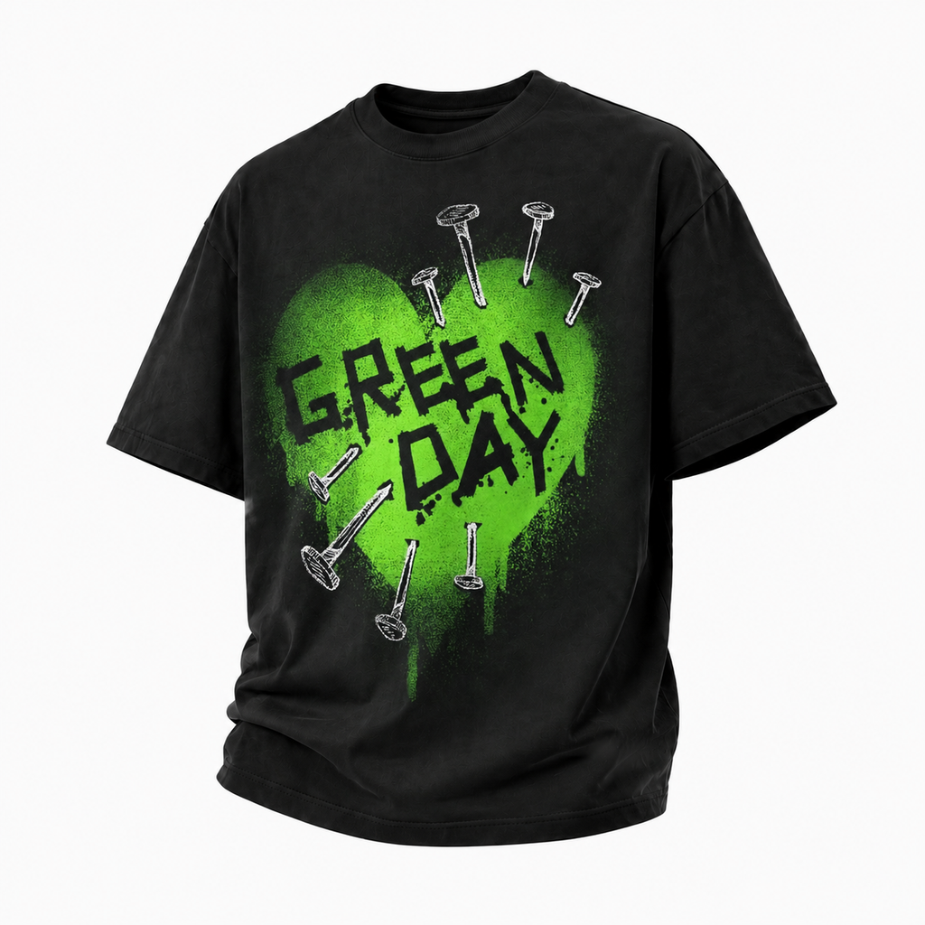 LAWLESS ROW GREEN DAY NAILED HEART VINTAGE BLACK HEAVY TEE