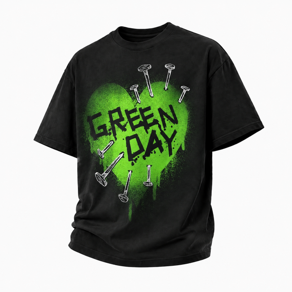 LAWLESS ROW GREEN DAY NAILED HEART VINTAGE BLACK HEAVY TEE