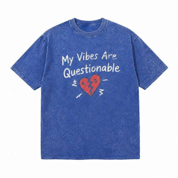 LAWLESSROW My Vibes Are Questionable Broken Heart Vintage Acid Wash Tee
