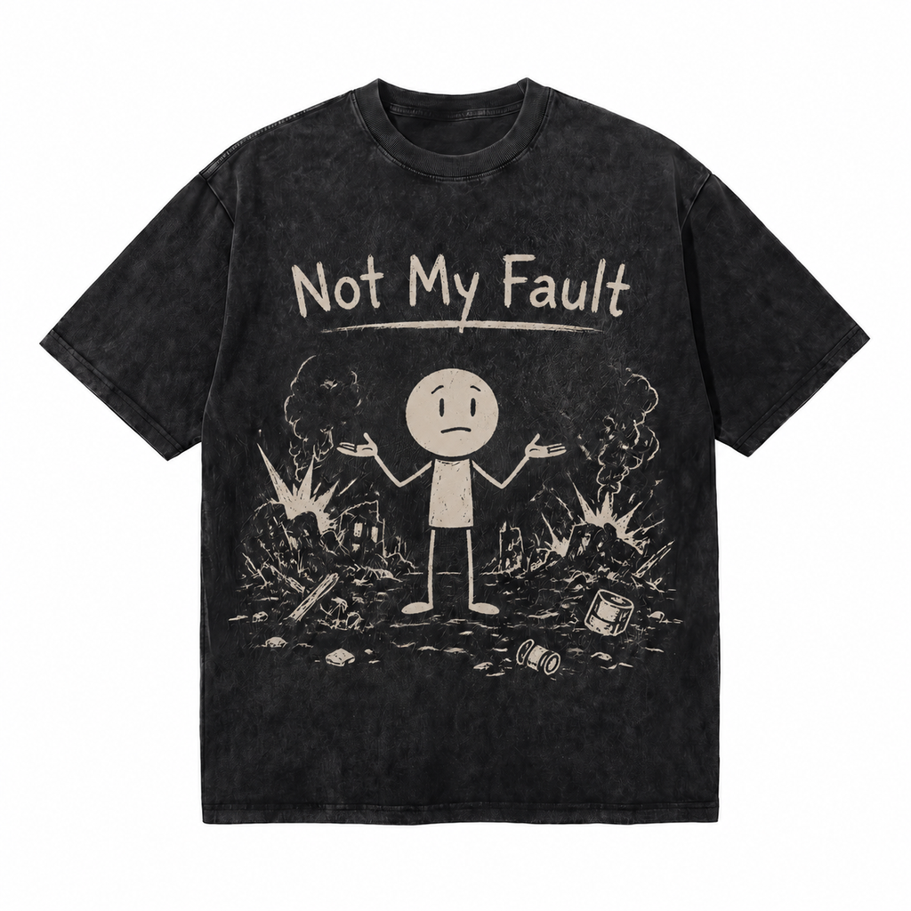 LAWLESSROW Not My Fault Stick Figure Vintage Acid Wash Tee